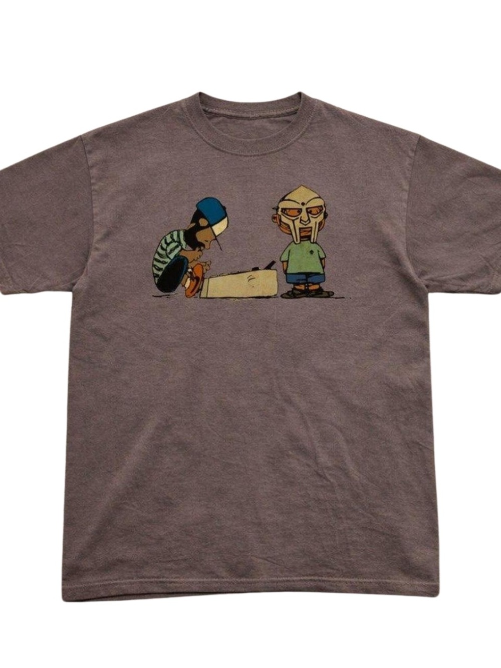 J Dilla with Mf Doom Graphic T-Shirt, Brown Vintage Tee, Cartoon Style Print